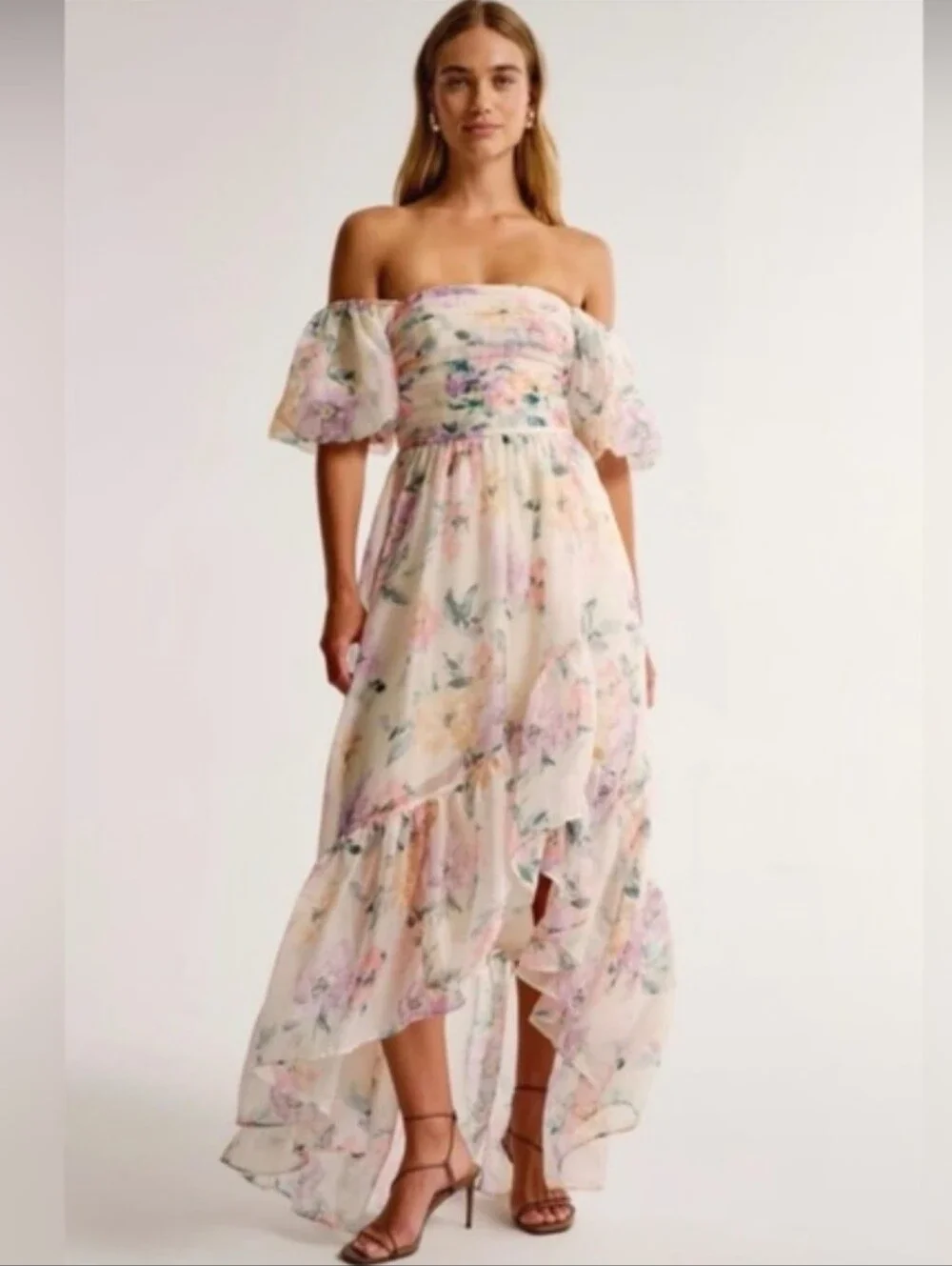 Abercrombie & Fitch Emerson Drama Maxi Dress Off-The-Shoulder Floral Ruffle SP